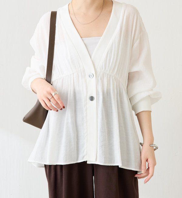  「ギャザー切替シャツカーディガン」|シャツ・ブラウス|