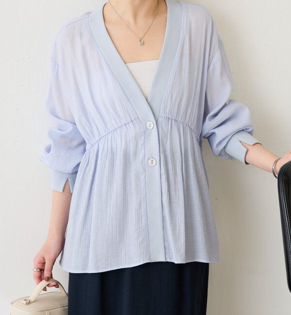  「ギャザー切替シャツカーディガン」|シャツ・ブラウス|