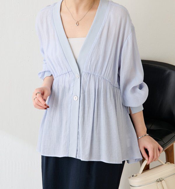  「ギャザー切替シャツカーディガン」|シャツ・ブラウス|