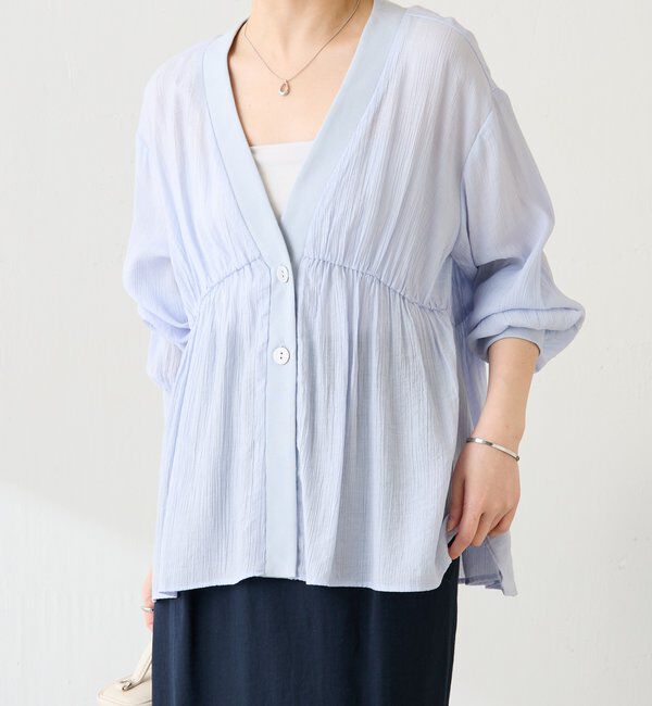  「ギャザー切替シャツカーディガン」|シャツ・ブラウス|