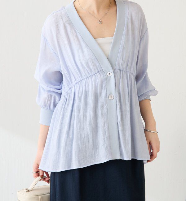  「ギャザー切替シャツカーディガン」|シャツ・ブラウス|