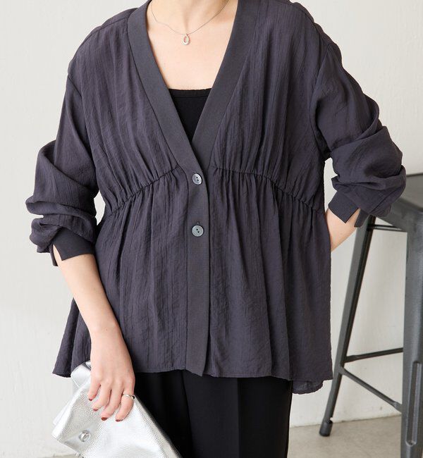  「ギャザー切替シャツカーディガン」|シャツ・ブラウス|