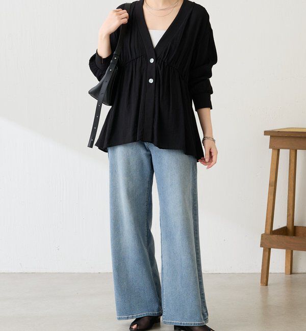  「ギャザー切替シャツカーディガン」|シャツ・ブラウス|