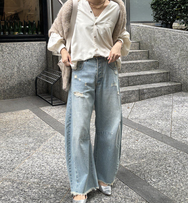  「【ベストセラーアイテム】ダメージカーブデニム」|デニム|