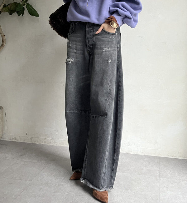  「【ベストセラーアイテム】ダメージカーブデニム」|デニム|