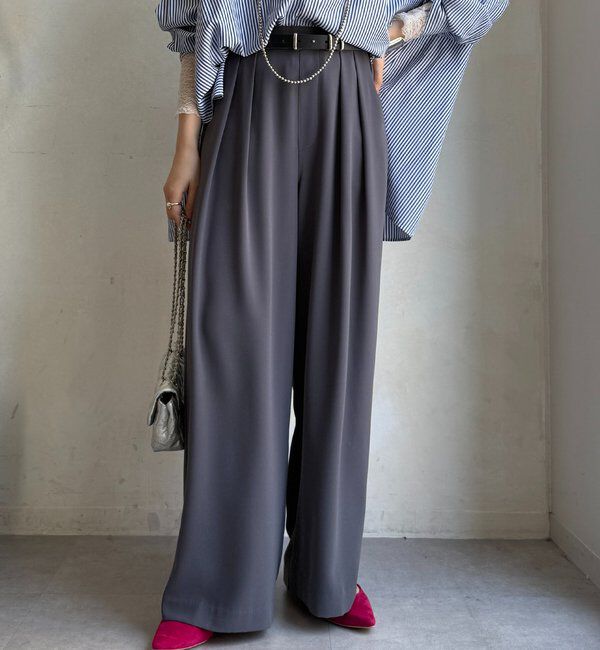  「【累計販売数3万枚突破/22色４サイズ展開！】タックワイドパンツ」|チノ|チャコールグレー