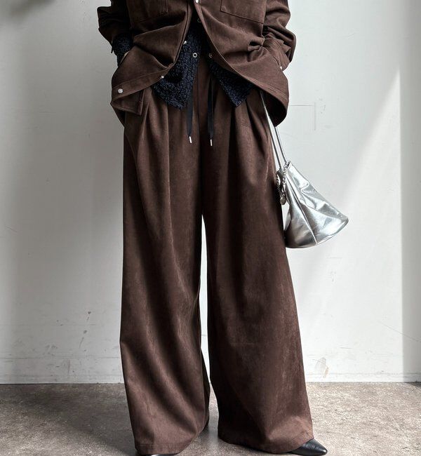  「スウェードタックパンツ」|チノ|ダークブラウン