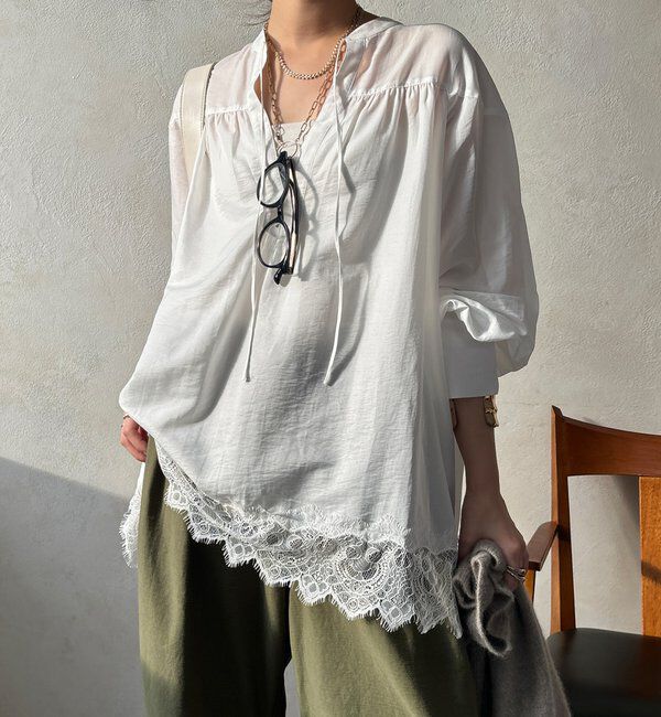  「レース切替チュニック」|シャツ・ブラウス|