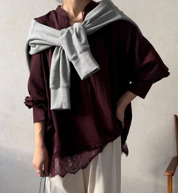  「レース切替チュニック」|シャツ・ブラウス|ボルドー
