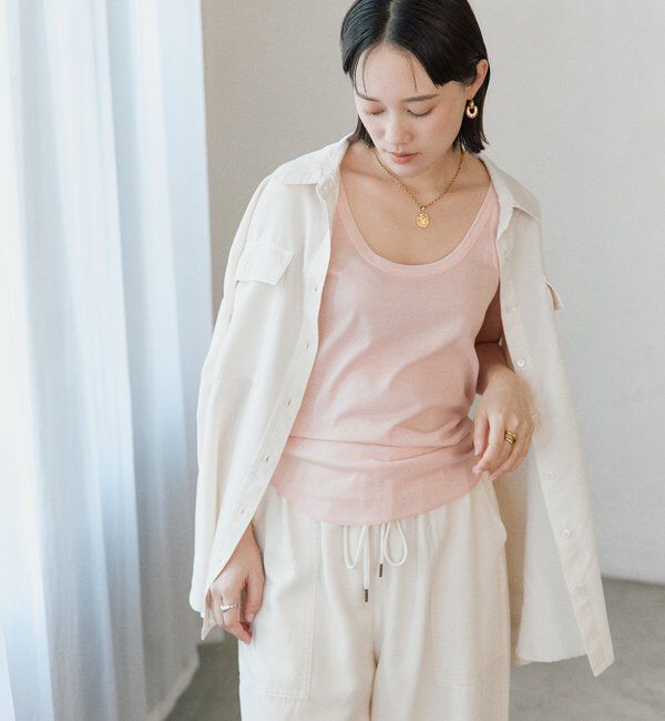  「【フェミニンなムードを演出】チュールリブタンクトップ」|キャミソール|