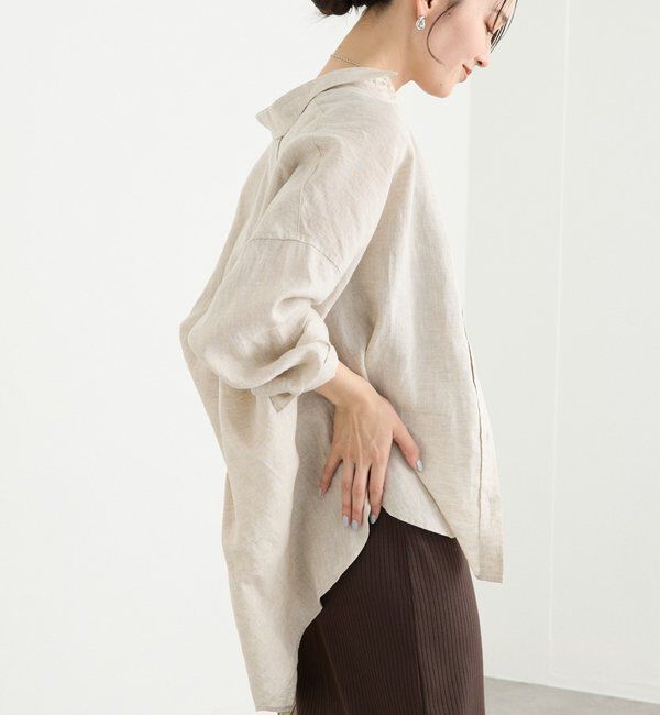  「予約【名品/サイズ展開あり】リネンワイドシャツ」|シャツ・ブラウス|ライトベージュ