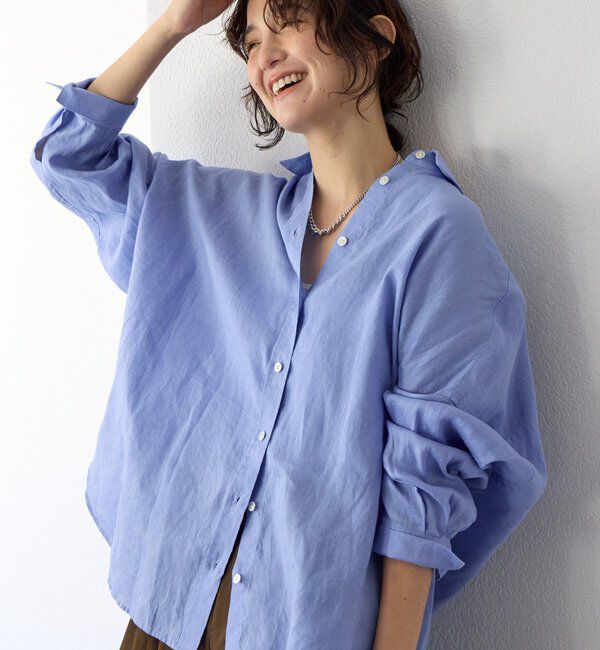  「予約【名品/サイズ展開あり】リネンワイドシャツ」|シャツ・ブラウス|サックスブルー