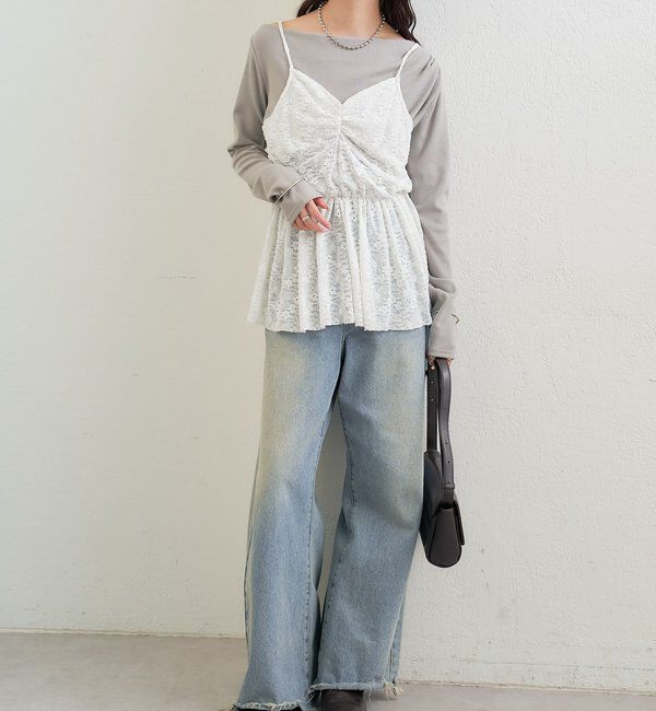  「Vギャザーレースキャミソール」|シャツ・ブラウス|