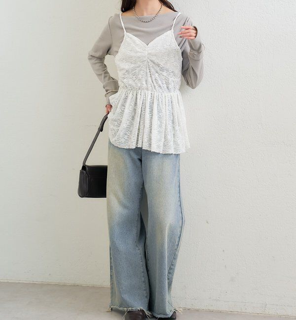  「Vギャザーレースキャミソール」|シャツ・ブラウス|