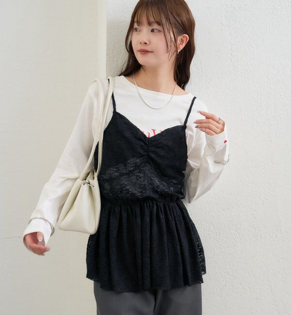  「Vギャザーレースキャミソール」|シャツ・ブラウス|