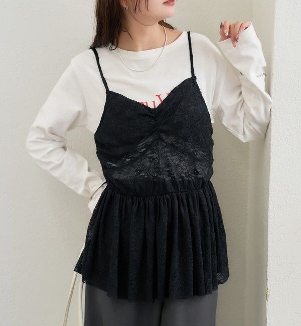  「Vギャザーレースキャミソール」|シャツ・ブラウス|