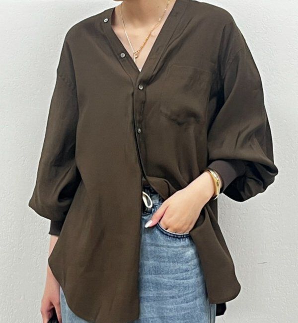  「袖リブV ブラウス」|シャツ・ブラウス|ブラウン