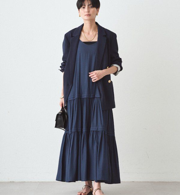  「サテンティアードキャミワンピース」|ワンピース|ネイビー