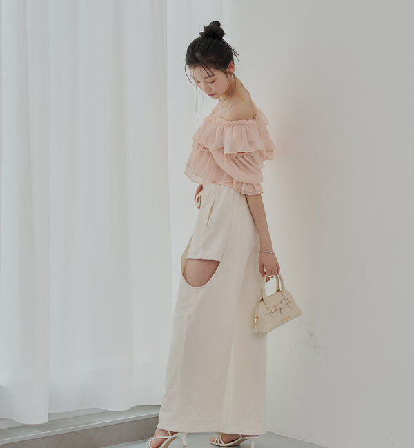  「【5色展開】シアーフラワーショルダースリットフリルブラウス」|シャツ・ブラウス|