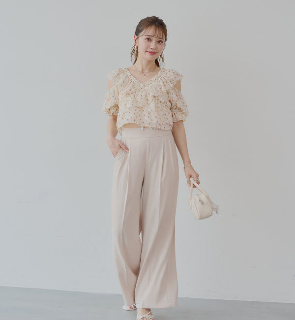  「【5色展開】シアーフラワーショルダースリットフリルブラウス」|シャツ・ブラウス|