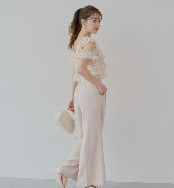  「【5色展開】シアーフラワーショルダースリットフリルブラウス」|シャツ・ブラウス|