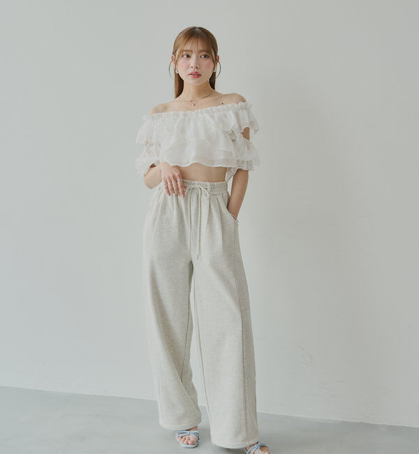  「【5色展開】シアーフラワーショルダースリットフリルブラウス」|シャツ・ブラウス|