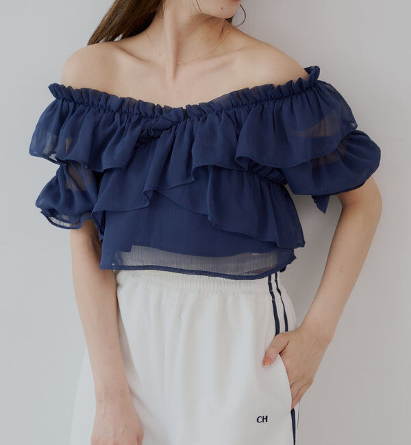  「【5色展開】シアーフラワーショルダースリットフリルブラウス」|シャツ・ブラウス|