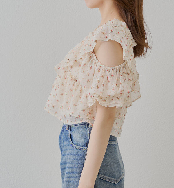  「【5色展開】シアーフラワーショルダースリットフリルブラウス」|シャツ・ブラウス|