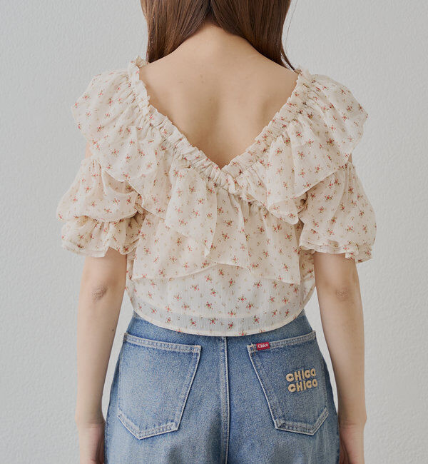  「【5色展開】シアーフラワーショルダースリットフリルブラウス」|シャツ・ブラウス|