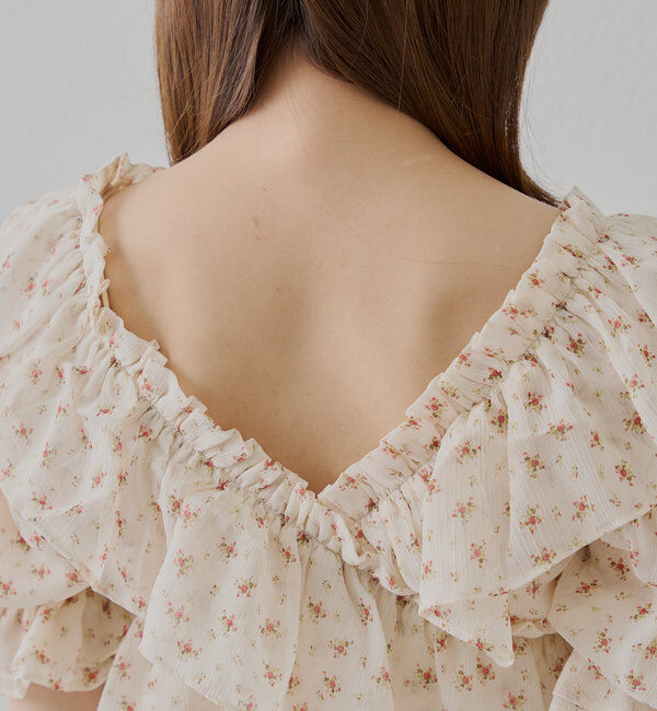  「【5色展開】シアーフラワーショルダースリットフリルブラウス」|シャツ・ブラウス|