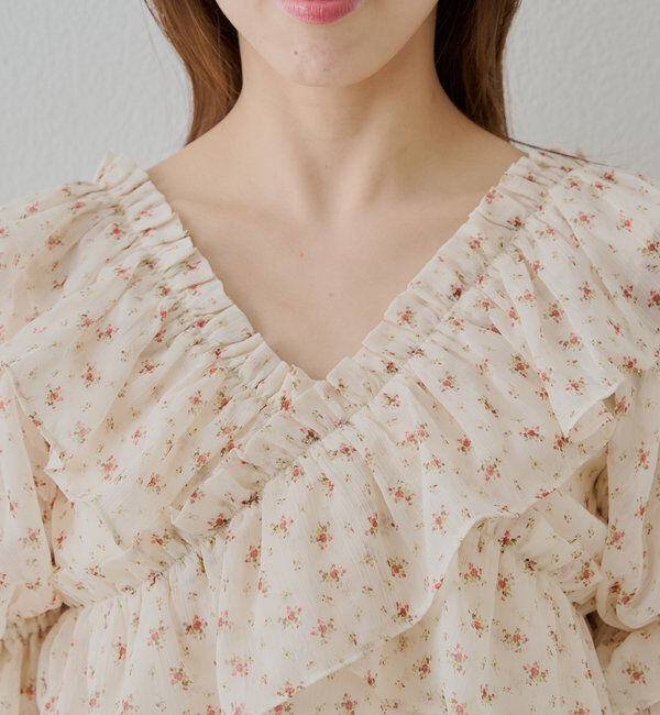  「【5色展開】シアーフラワーショルダースリットフリルブラウス」|シャツ・ブラウス|