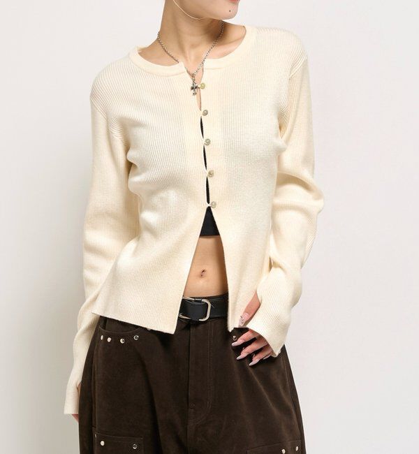  「RIBBED KINT NARROW CARDIGAN」|カーディガン|アイボリー