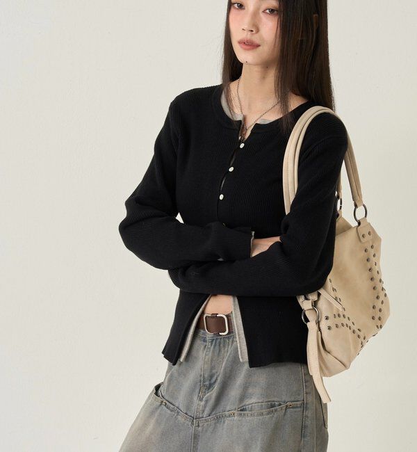  「RIBBED KINT NARROW CARDIGAN」|カーディガン|