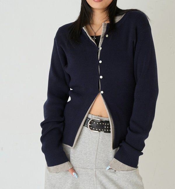  「RIBBED KINT NARROW CARDIGAN」|カーディガン|ネイビー