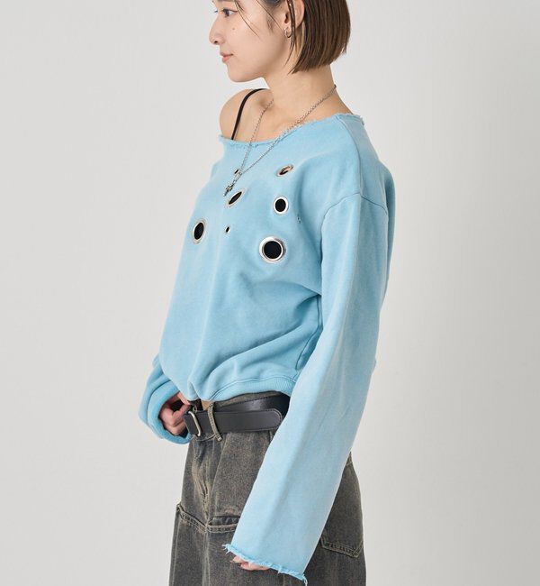  「FRONT EYELET OFF-SHOULDER SWEATSHIRT」|Tシャツ・カットソー|