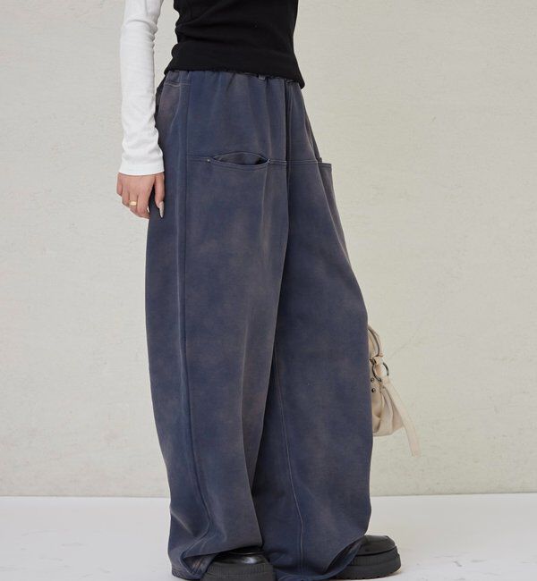  「SLASH POCKET WASHED SWEAT EASY PANTS」|チノ|ネイビー