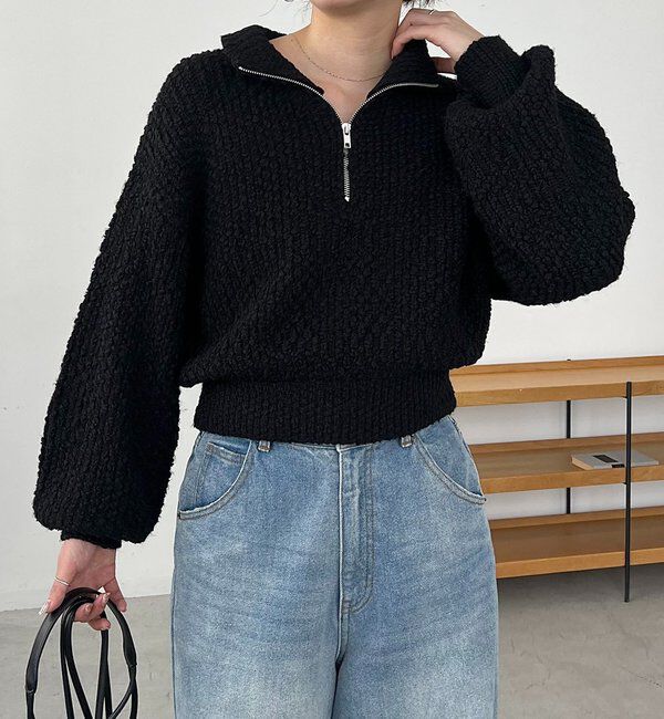  「ハーフジップニット」|ニット・セーター|ブラック