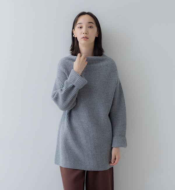 collex「オフネックリブニットチュニック」|ニット・セーター|グレー