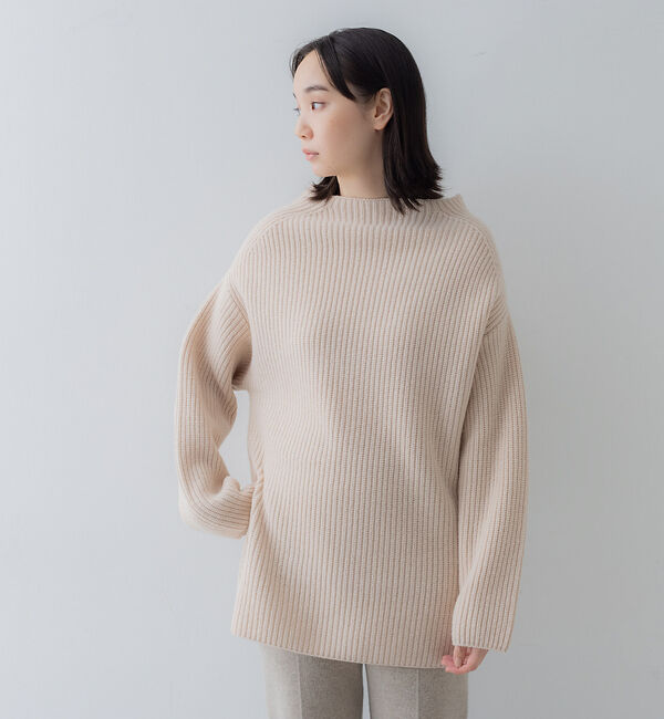 collex「オフネックリブニットチュニック」|ニット・セーター|ベージュ