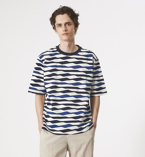 ABAHOUSE「【アンサンブル対応】ウェーブ ボーダー 半袖Tシャツ」|Tシャツ・カットソー|ネイビー