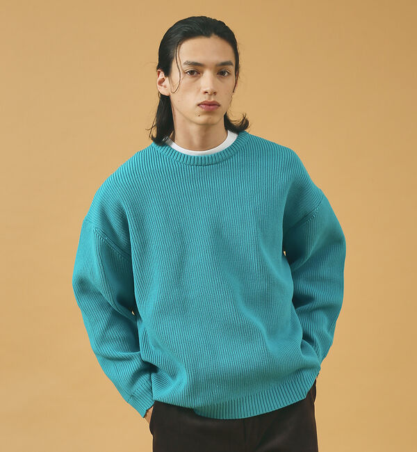 ABAHOUSE「ルーズ シルエット ポリ ハイゲージ クルーネック ニット」|ニット・セーター|ブルー系その他1