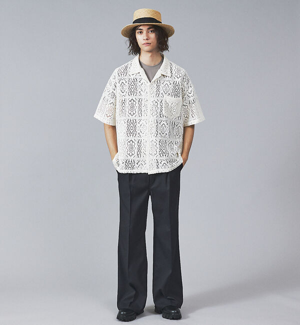 ABAHOUSE「【Revo.】透かし編みニットオープンカラー半端袖シャツ」|シャツ・ブラウス|