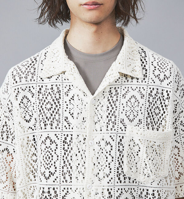 ABAHOUSE「【Revo.】透かし編みニットオープンカラー半端袖シャツ」|シャツ・ブラウス|