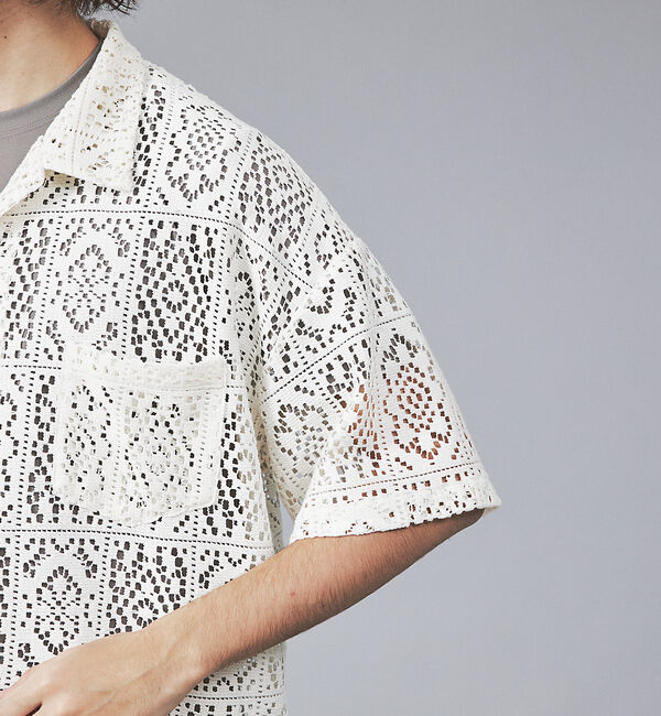 ABAHOUSE「【Revo.】透かし編みニットオープンカラー半端袖シャツ」|シャツ・ブラウス|