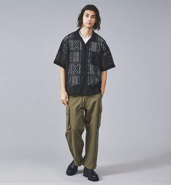 ABAHOUSE「【Revo.】透かし編みニットオープンカラー半端袖シャツ」|シャツ・ブラウス|