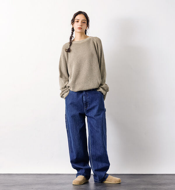 ABAHOUSE「【Revo.レボ】パウダーブリーチ加工ワッフルコットンニットクルー/ユニセックス」|ニット・セーター|