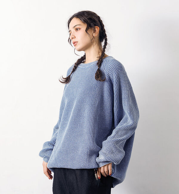 ABAHOUSE「【Revo.レボ】パウダーブリーチ加工ワッフルコットンニットクルー/ユニセックス」|ニット・セーター|