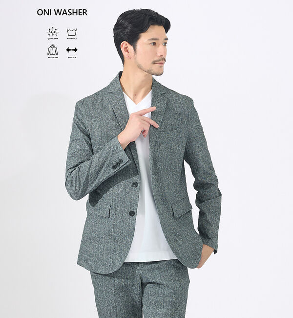 ABAHOUSE「【セットアップ対応 / 軽量 / ハイパーストレッチ】ワッシャー プリント ジャ」|テーラードジャケット|ブラック系その他1