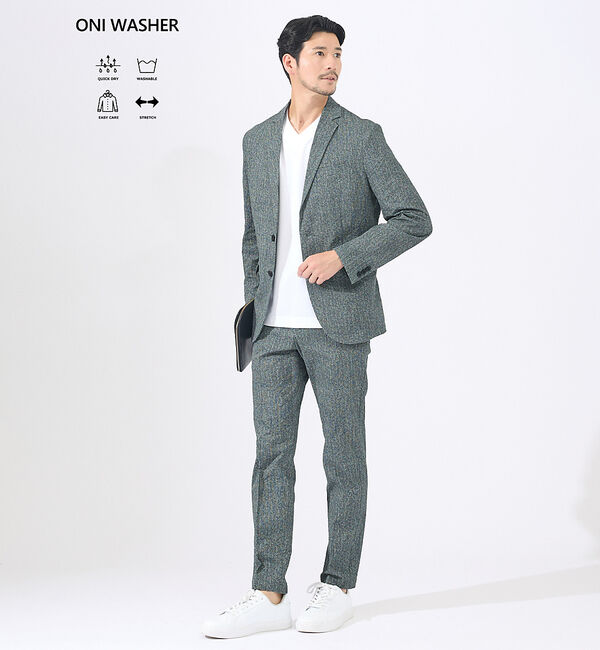 ABAHOUSE「【上下2点セット / 軽量 / ハイパーストレッチ】ワッシャー プリント ジャケ」|スーツ|ブラック系その他1