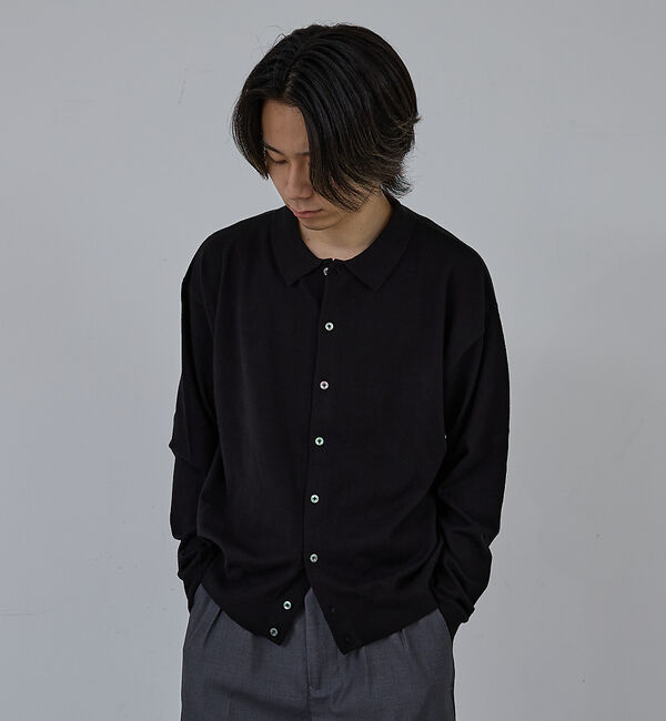 ABAHOUSE「【AH ABAHOUSE】カシミヤタッチ ニットシャツカーディガン」|ニット・セーター|ブラック